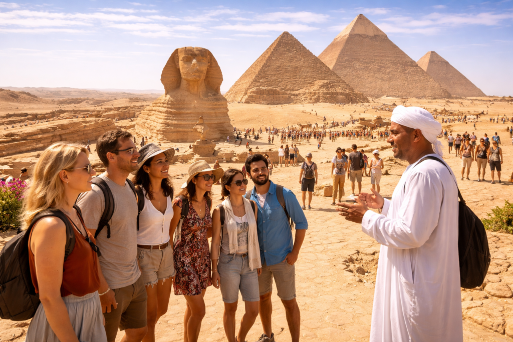 Tourists at the Pyramids of Giza